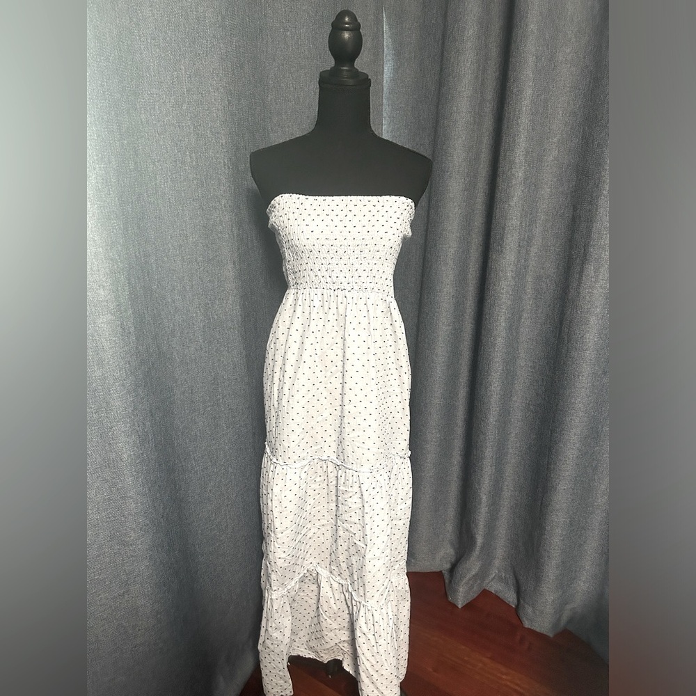 Sim and Sam Blue Strapless Polka Dot Dress, Size Medium